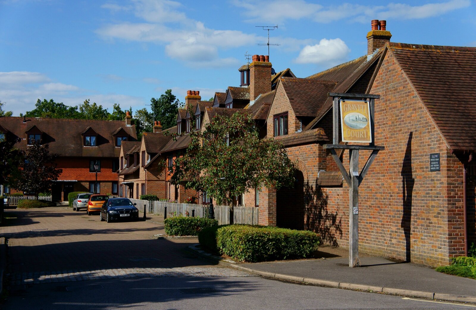 Brick houses on a quiet residential close in Burgess Hill, West Sussex